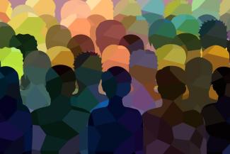 Multicolored silhouette of people